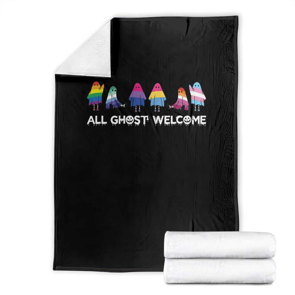 Funny Halloween Throw Blanket All Ghost Welcome Cute Ghost Rainbow TS09 Black Print Your Wear
