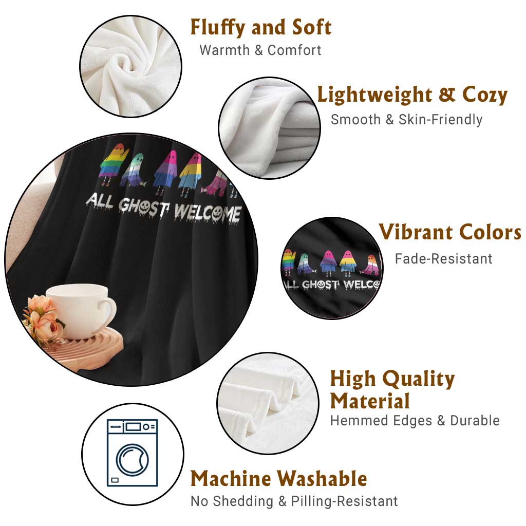 Funny Halloween Throw Blanket All Ghost Welcome Cute Ghost Rainbow TS09 Print Your Wear