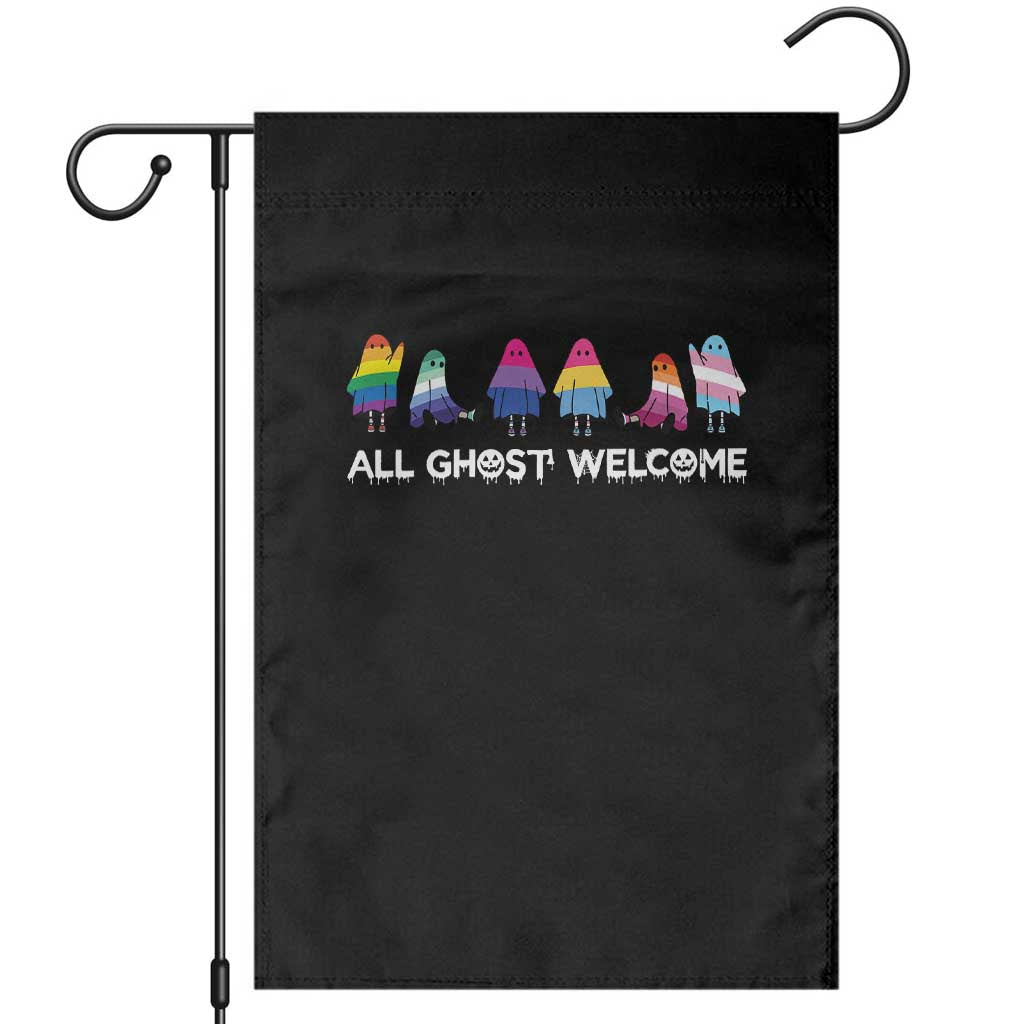 Funny Halloween Garden Flag All Ghost Welcome Cute Ghost Rainbow TS09 Black Print Your Wear