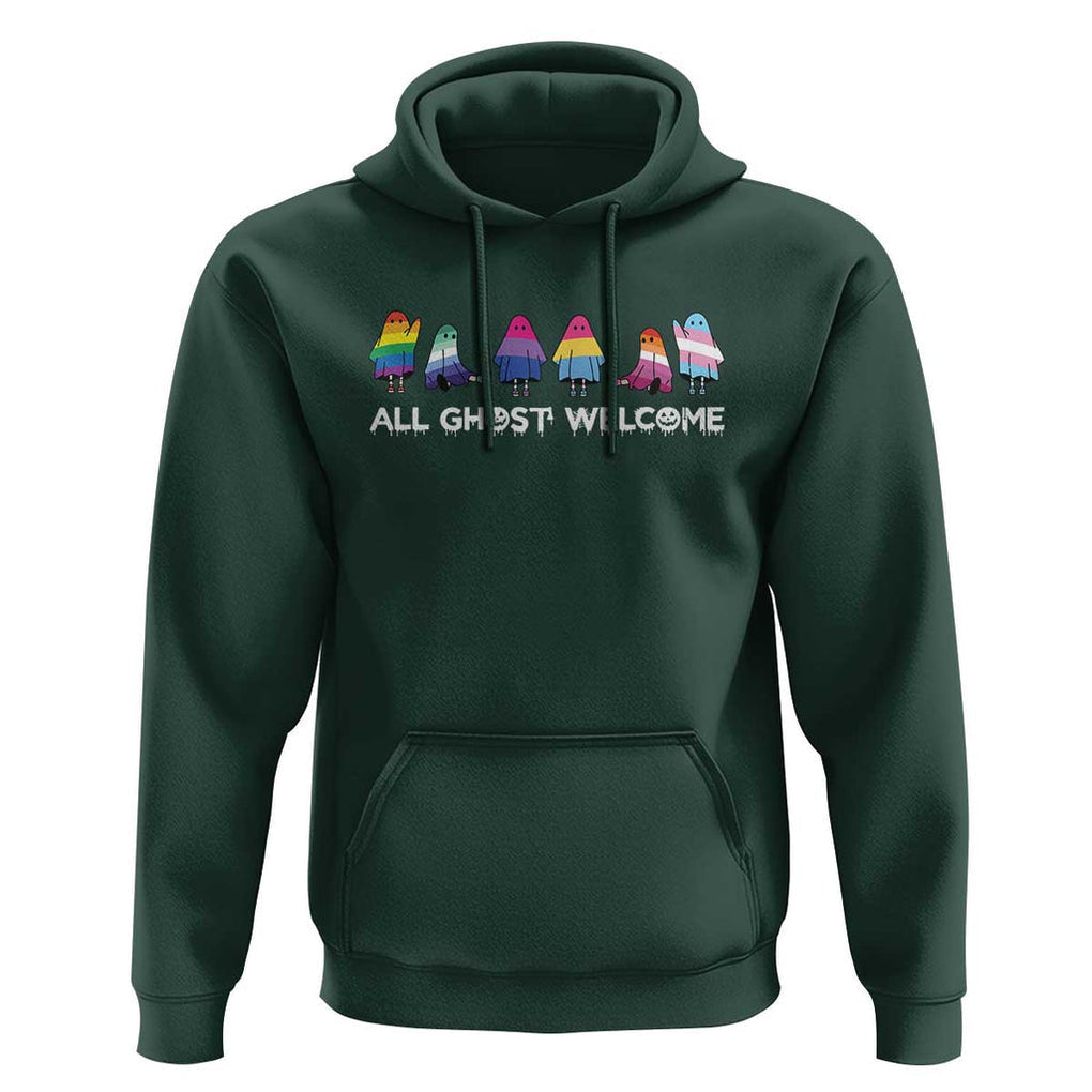 Funny Halloween Hoodie All Ghost Welcome Cute Ghost Rainbow TS09 Dark Forest Green Print Your Wear
