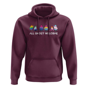 Funny Halloween Hoodie All Ghost Welcome Cute Ghost Rainbow TS09 Maroon Print Your Wear