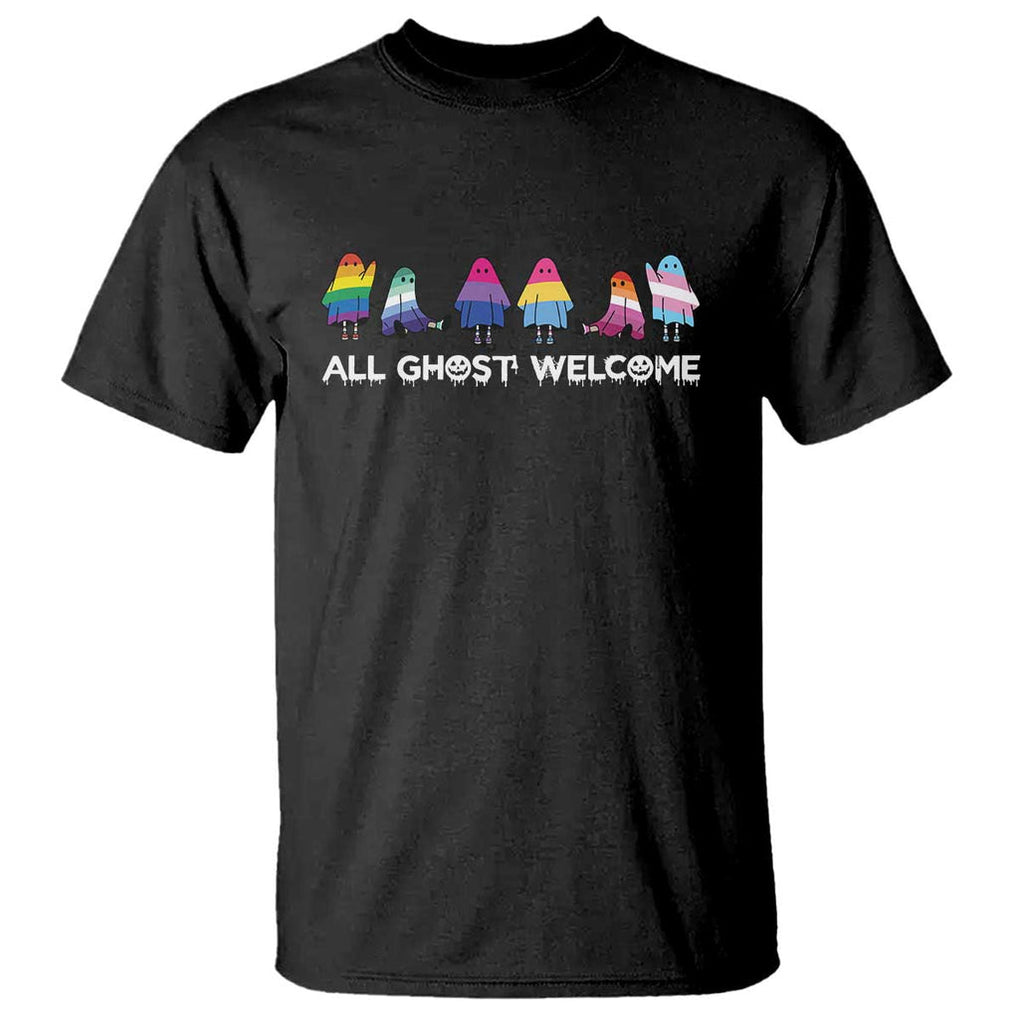 Funny Halloween T Shirt All Ghost Welcome Cute Ghost Rainbow TS09 Black Print Your Wear