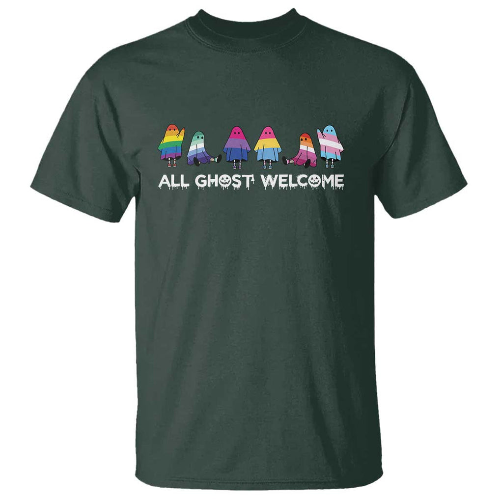 Funny Halloween T Shirt All Ghost Welcome Cute Ghost Rainbow TS09 Dark Forest Green Print Your Wear