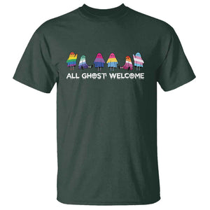 Funny Halloween T Shirt All Ghost Welcome Cute Ghost Rainbow TS09 Dark Forest Green Print Your Wear