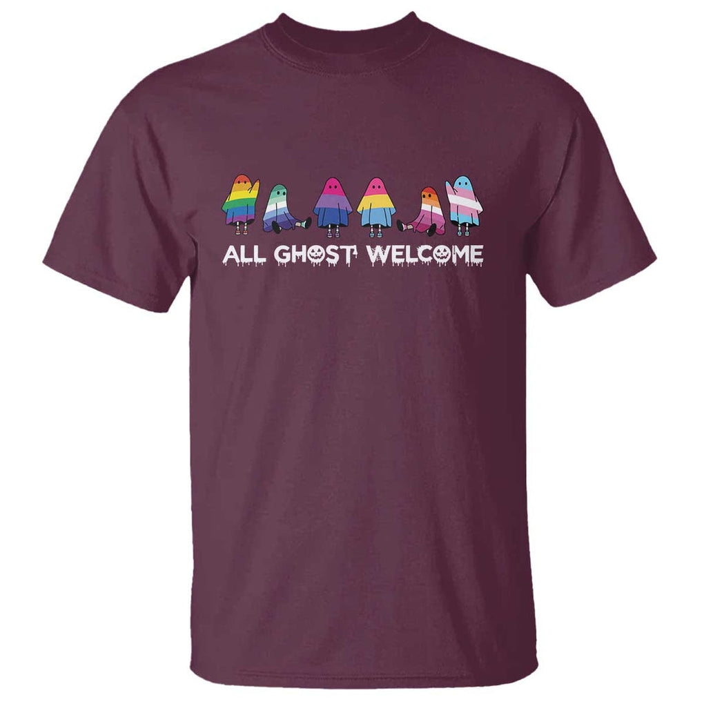 Funny Halloween T Shirt All Ghost Welcome Cute Ghost Rainbow TS09 Maroon Print Your Wear