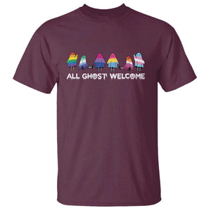 Funny Halloween T Shirt All Ghost Welcome Cute Ghost Rainbow TS09 Maroon Print Your Wear