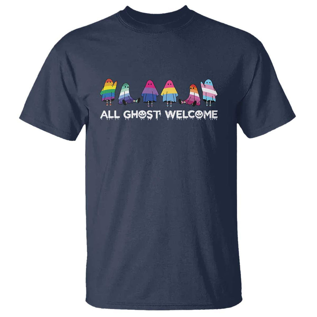 Funny Halloween T Shirt All Ghost Welcome Cute Ghost Rainbow TS09 Navy Print Your Wear