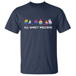 Funny Halloween T Shirt All Ghost Welcome Cute Ghost Rainbow TS09 Navy Print Your Wear