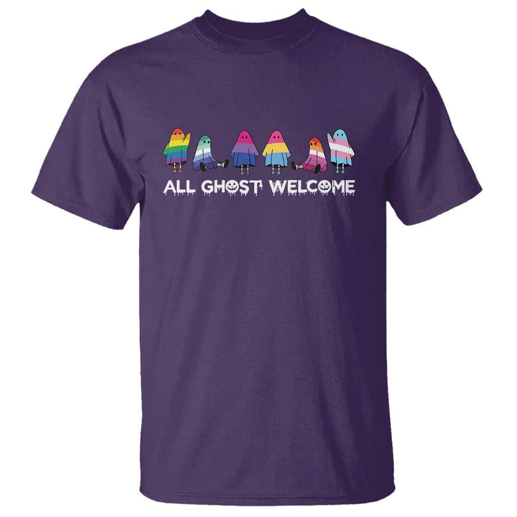 Funny Halloween T Shirt All Ghost Welcome Cute Ghost Rainbow TS09 Purple Print Your Wear