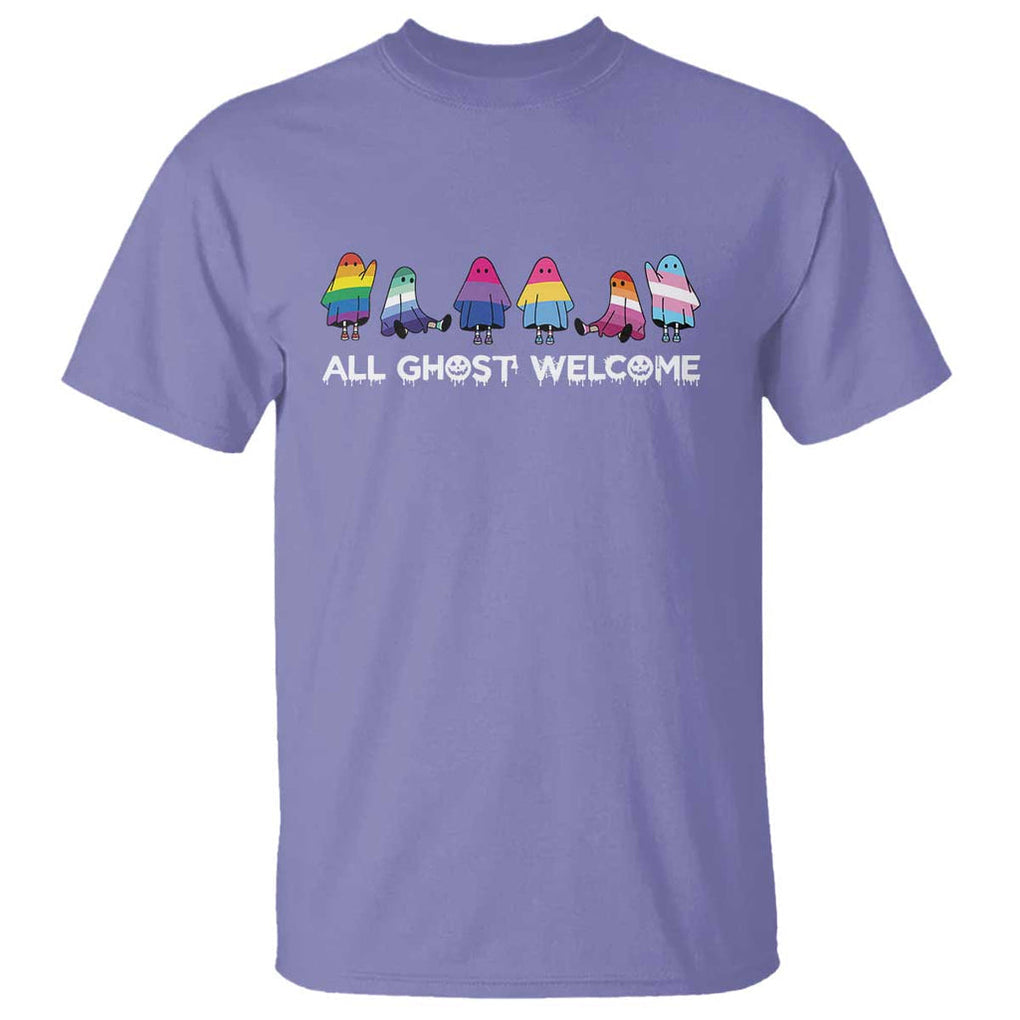 Funny Halloween T Shirt All Ghost Welcome Cute Ghost Rainbow TS09 Violet Print Your Wear