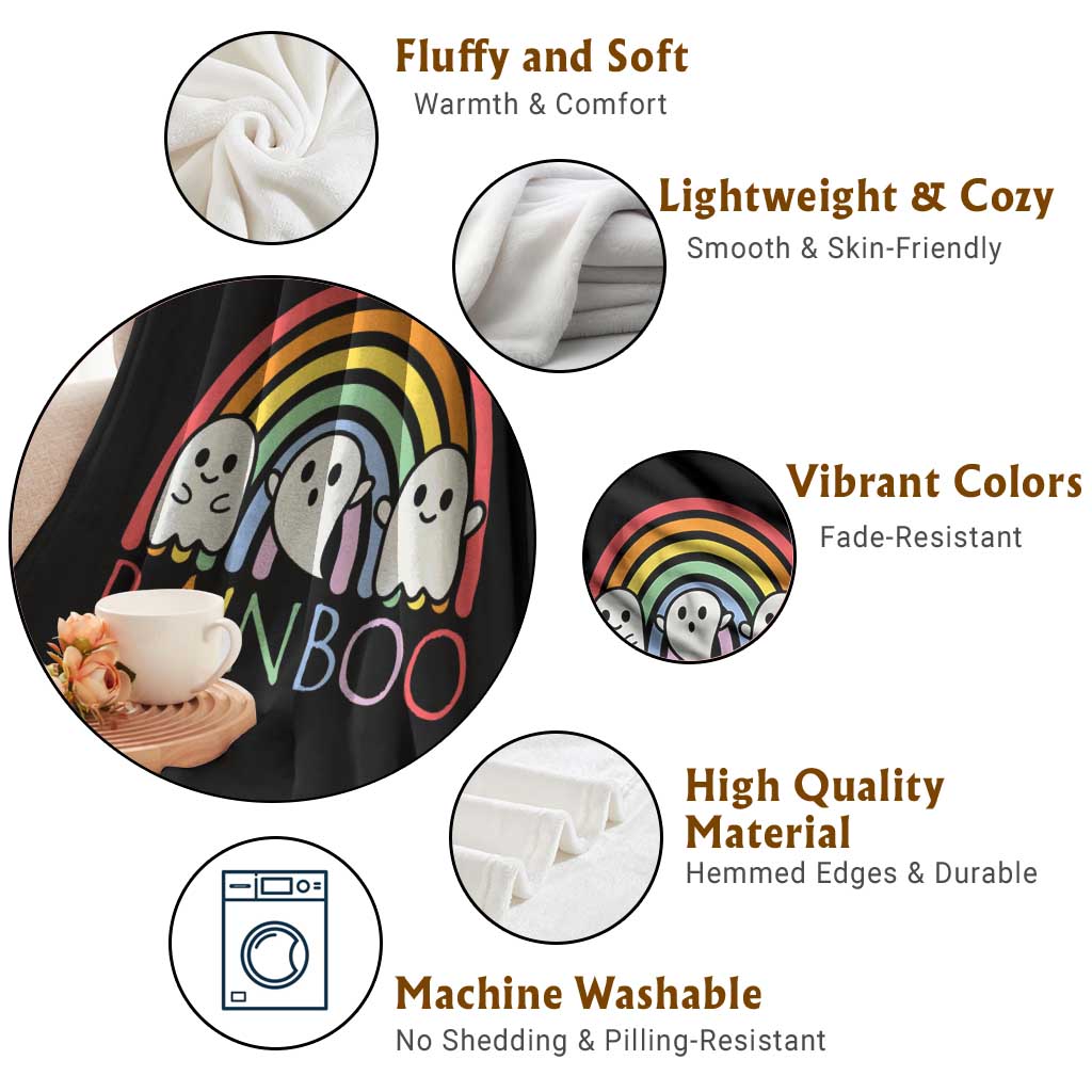 Funny Halloween Throw Blanket Rainboo Cute Ghost Rainbow TS09 Print Your Wear