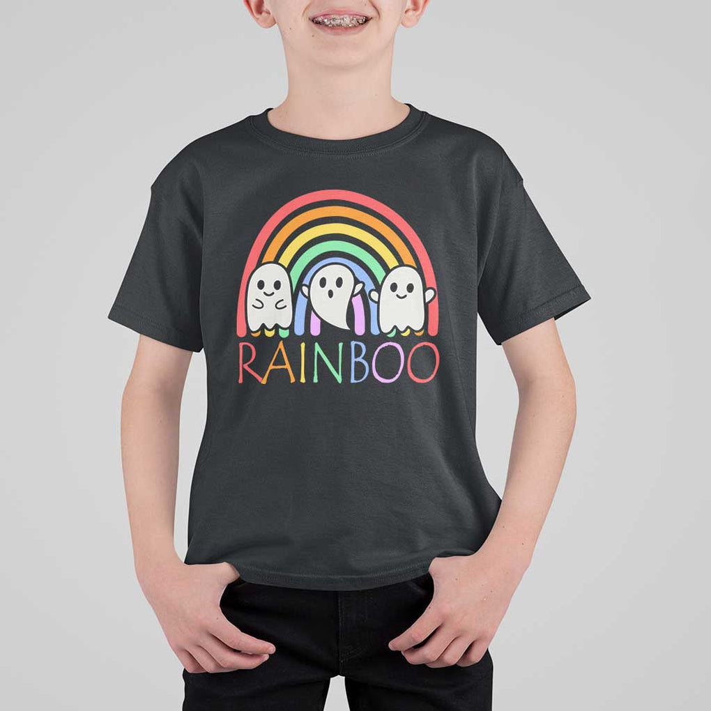 Funny Halloween T Shirt For Kid Rainboo Cute Ghost Rainbow TS09 Black Print Your Wear