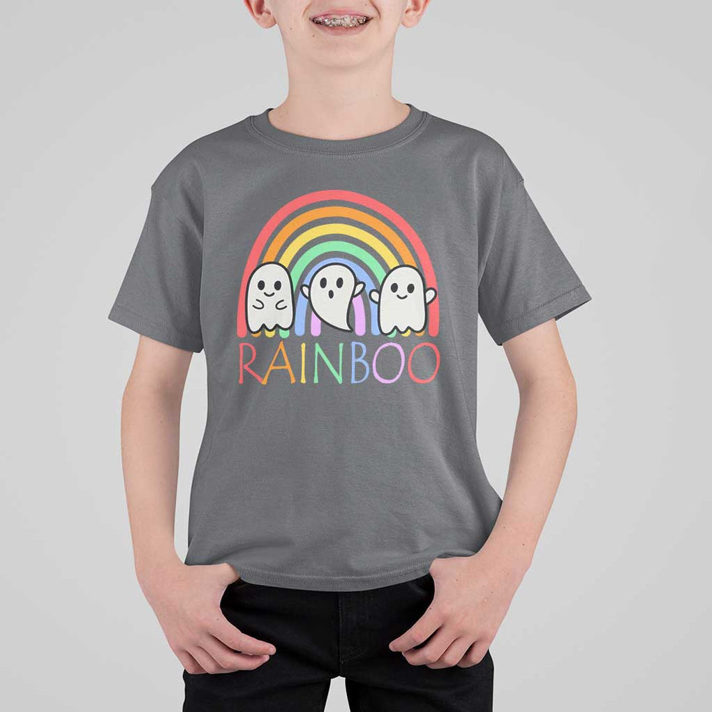 Funny Halloween T Shirt For Kid Rainboo Cute Ghost Rainbow TS09 Charcoal Print Your Wear