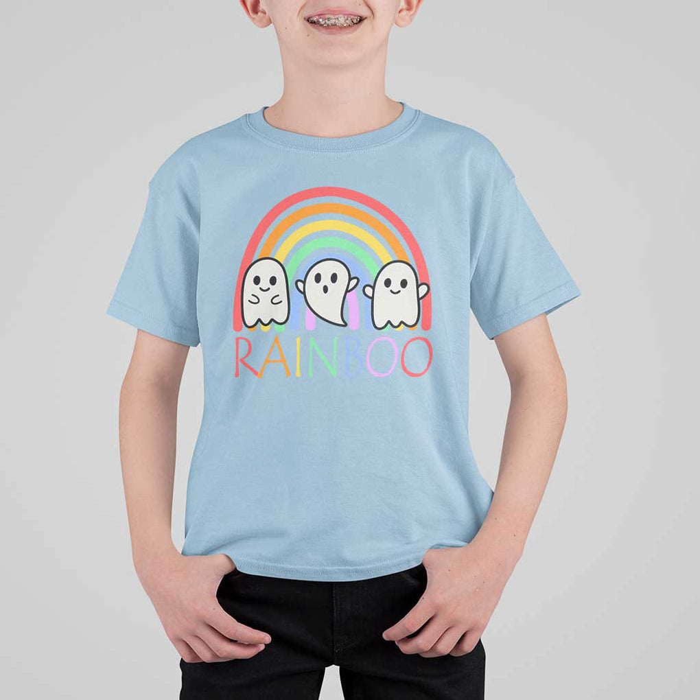 Funny Halloween T Shirt For Kid Rainboo Cute Ghost Rainbow TS09 Light Blue Print Your Wear
