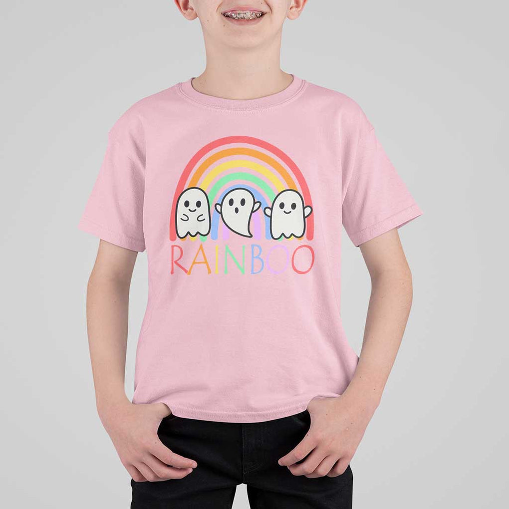Funny Halloween T Shirt For Kid Rainboo Cute Ghost Rainbow TS09 Light Pink Print Your Wear