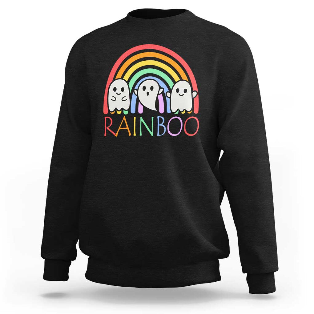 Funny Halloween Sweatshirt Rainboo Cute Ghost Rainbow TS09 Black Print Your Wear