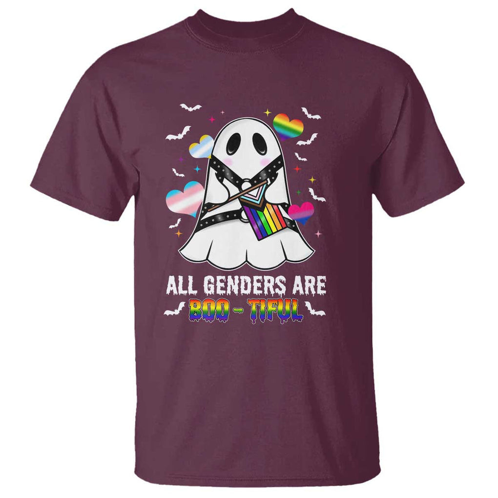 Funny Halloween LGBT T Shirt All Genders Are Bootiful Rainbow Flag TS09 Maroon Print Your Wear