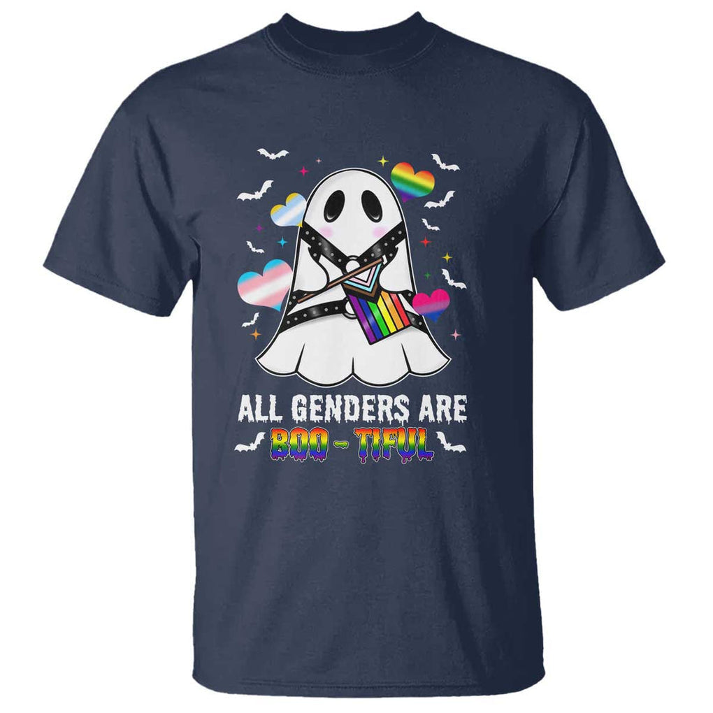 Funny Halloween LGBT T Shirt All Genders Are Bootiful Rainbow Flag TS09 Navy Print Your Wear