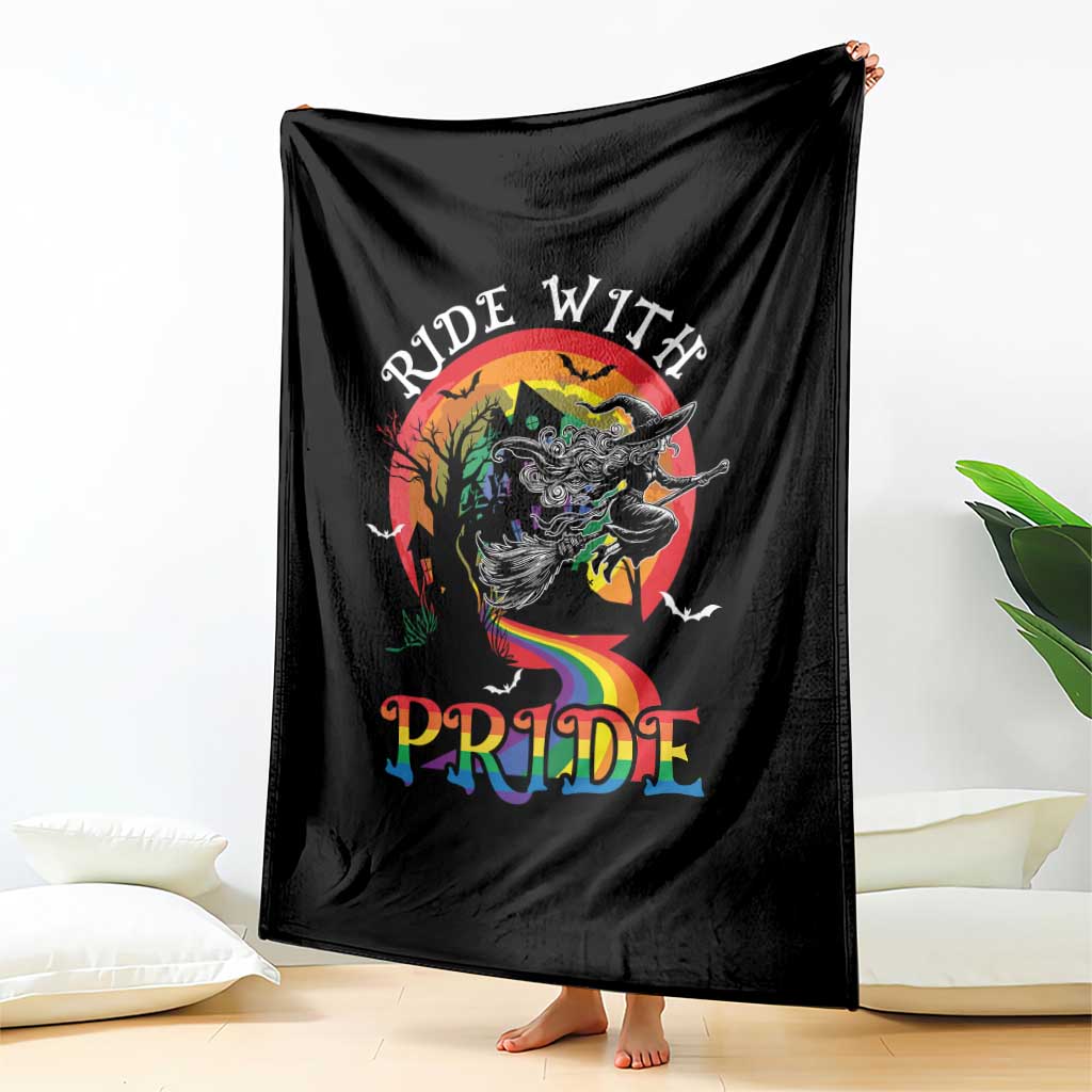 Funny Halloween LGBT Throw Blanket Ride With Pride Witch Rainbow Spooky And Pride TS09 Print Your Wear
