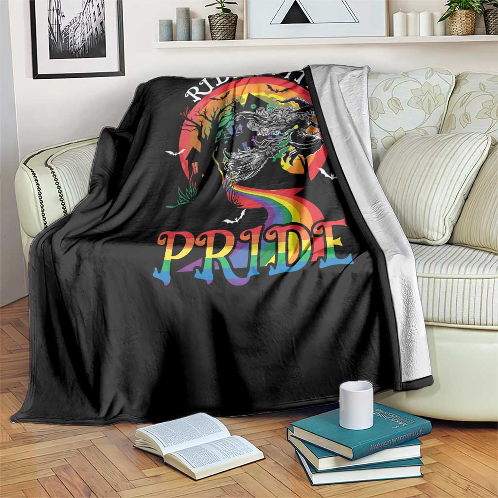 Funny Halloween LGBT Throw Blanket Ride With Pride Witch Rainbow Spooky And Pride TS09 Print Your Wear
