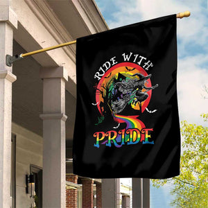 Funny Halloween LGBT Garden Flag Ride With Pride Witch Rainbow Spooky And Pride TS09 Print Your Wear