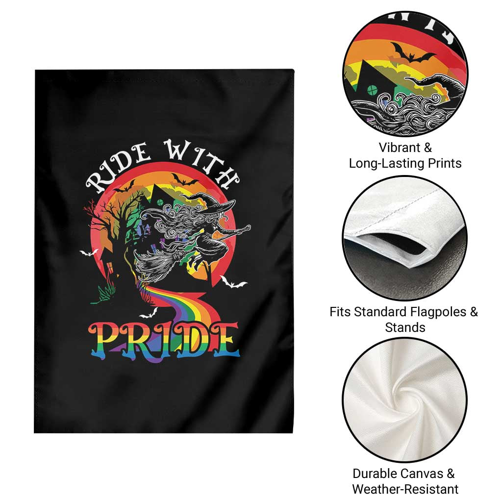 Funny Halloween LGBT Garden Flag Ride With Pride Witch Rainbow Spooky And Pride TS09 Print Your Wear