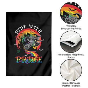Funny Halloween LGBT Garden Flag Ride With Pride Witch Rainbow Spooky And Pride TS09 Print Your Wear