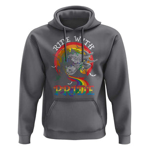 Funny Halloween LGBT Hoodie Ride With Pride Witch Rainbow Spooky And Pride TS09 Charcoal Print Your Wear
