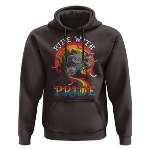 Funny Halloween LGBT Hoodie Ride With Pride Witch Rainbow Spooky And Pride TS09 Dark Chocolate Print Your Wear