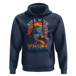 Funny Halloween LGBT Hoodie Ride With Pride Witch Rainbow Spooky And Pride TS09 Navy Print Your Wear