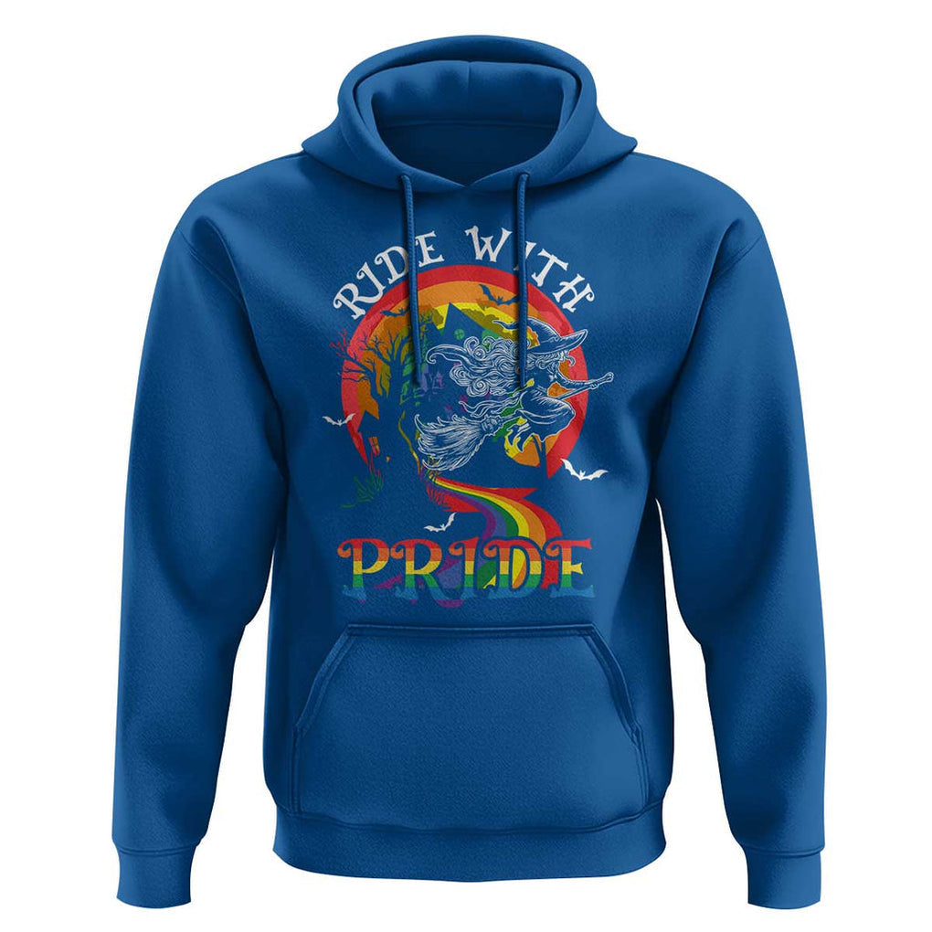 Funny Halloween LGBT Hoodie Ride With Pride Witch Rainbow Spooky And Pride TS09 Royal Blue Print Your Wear