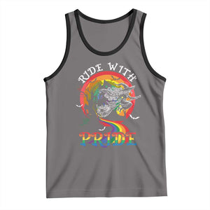 Funny Halloween LGBT Tank Top Ride With Pride Witch Rainbow Spooky And Pride TS09 Deep Heather Black Print Your Wear