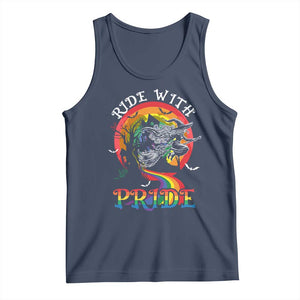 Funny Halloween LGBT Tank Top Ride With Pride Witch Rainbow Spooky And Pride TS09 Navy Print Your Wear
