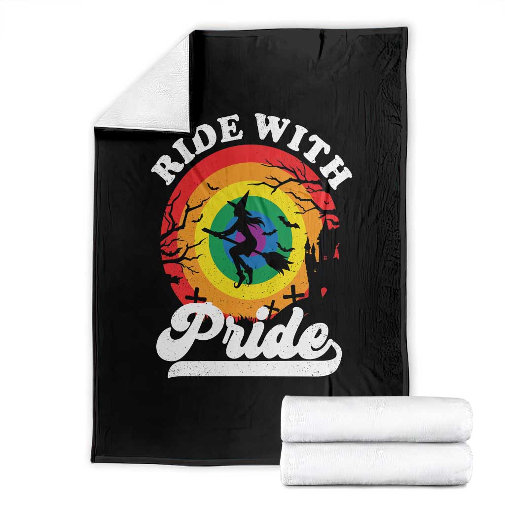 Funny Halloween LGBT Throw Blanket Ride With Pride Witch Rainbow TS09 Black Print Your Wear