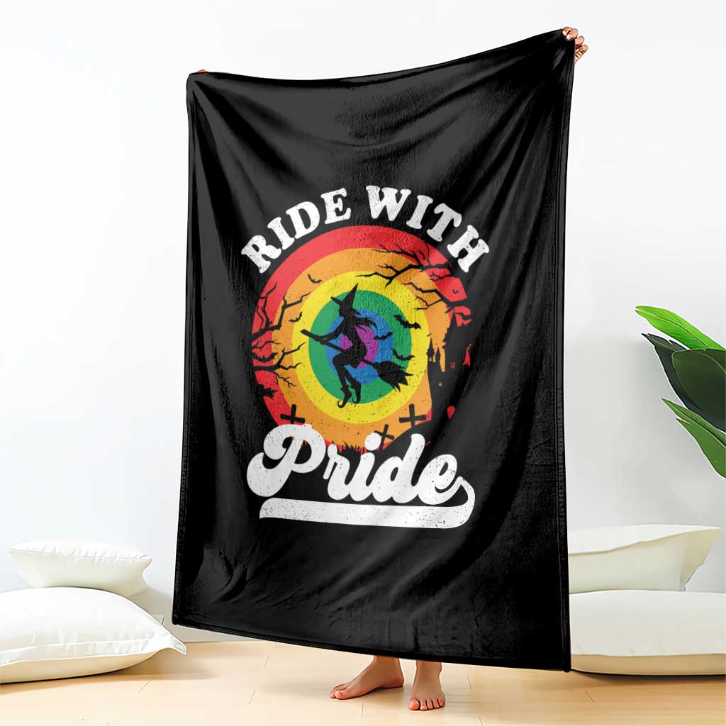 Funny Halloween LGBT Throw Blanket Ride With Pride Witch Rainbow TS09 Print Your Wear