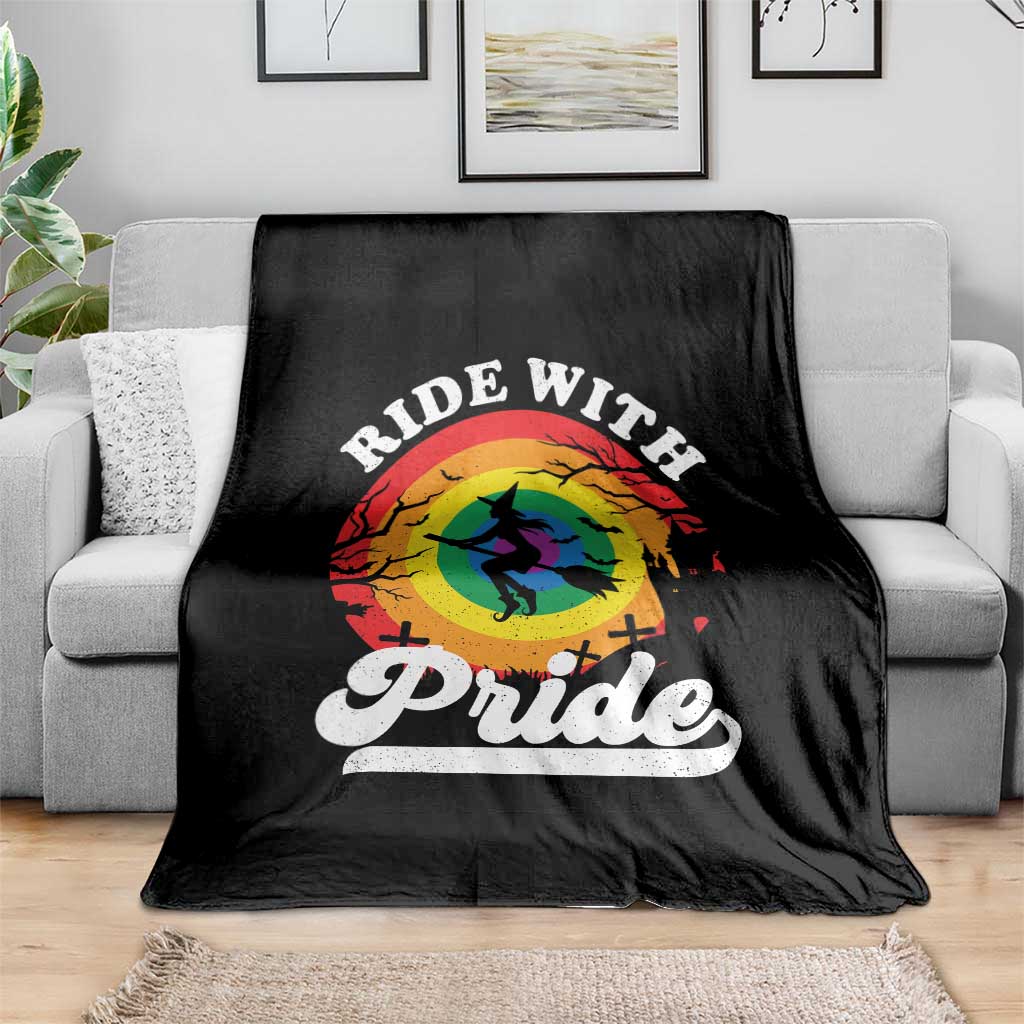 Funny Halloween LGBT Throw Blanket Ride With Pride Witch Rainbow TS09 Print Your Wear