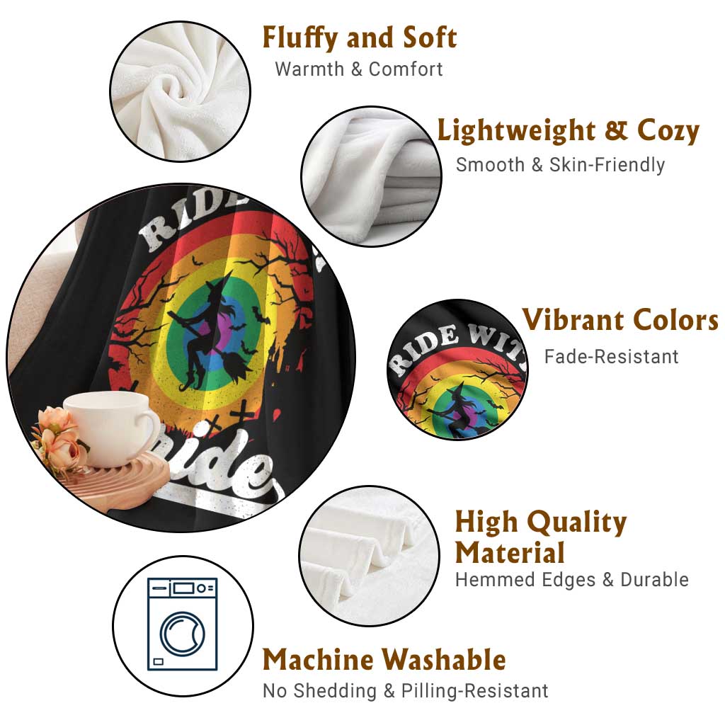 Funny Halloween LGBT Throw Blanket Ride With Pride Witch Rainbow TS09 Print Your Wear