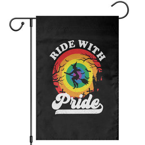 Funny Halloween LGBT Garden Flag Ride With Pride Witch Rainbow TS09 Black Print Your Wear