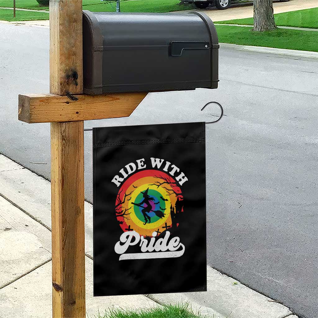 Funny Halloween LGBT Garden Flag Ride With Pride Witch Rainbow TS09 Print Your Wear