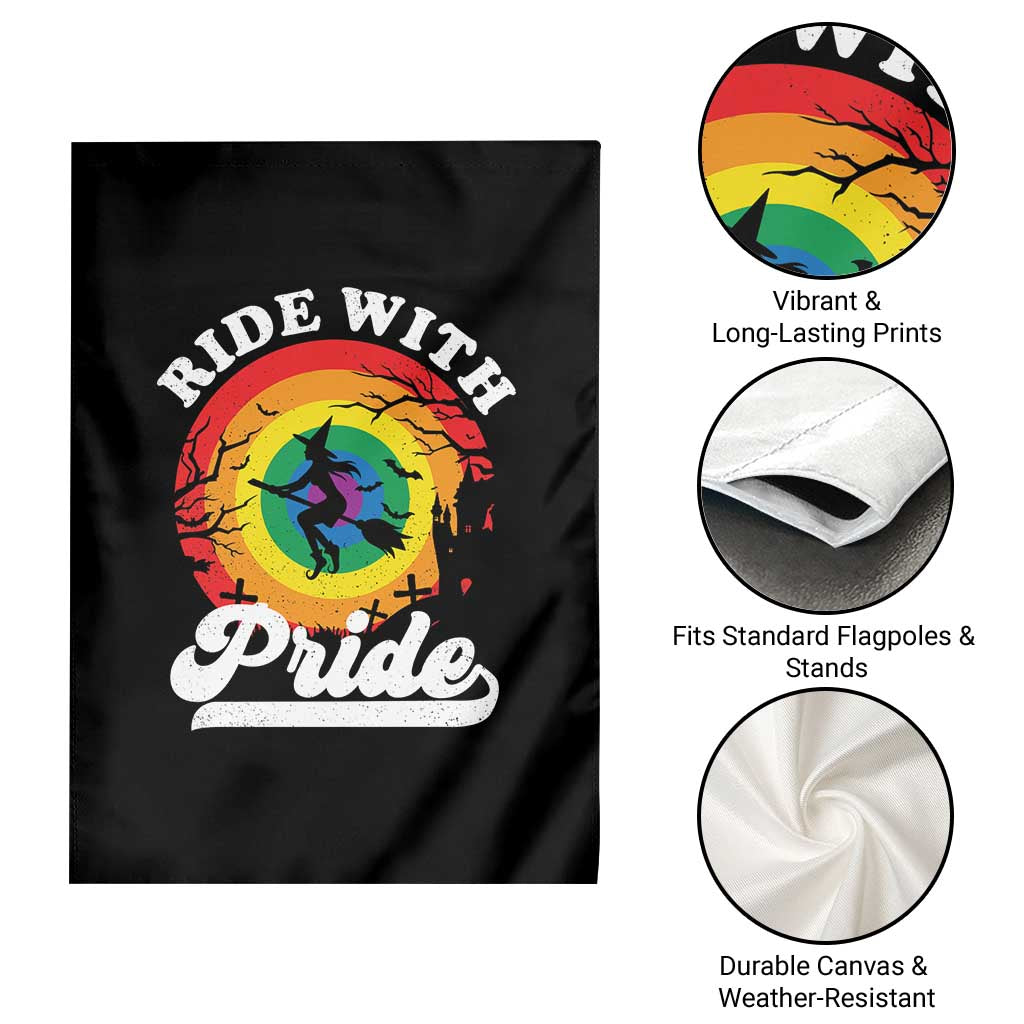 Funny Halloween LGBT Garden Flag Ride With Pride Witch Rainbow TS09 Print Your Wear