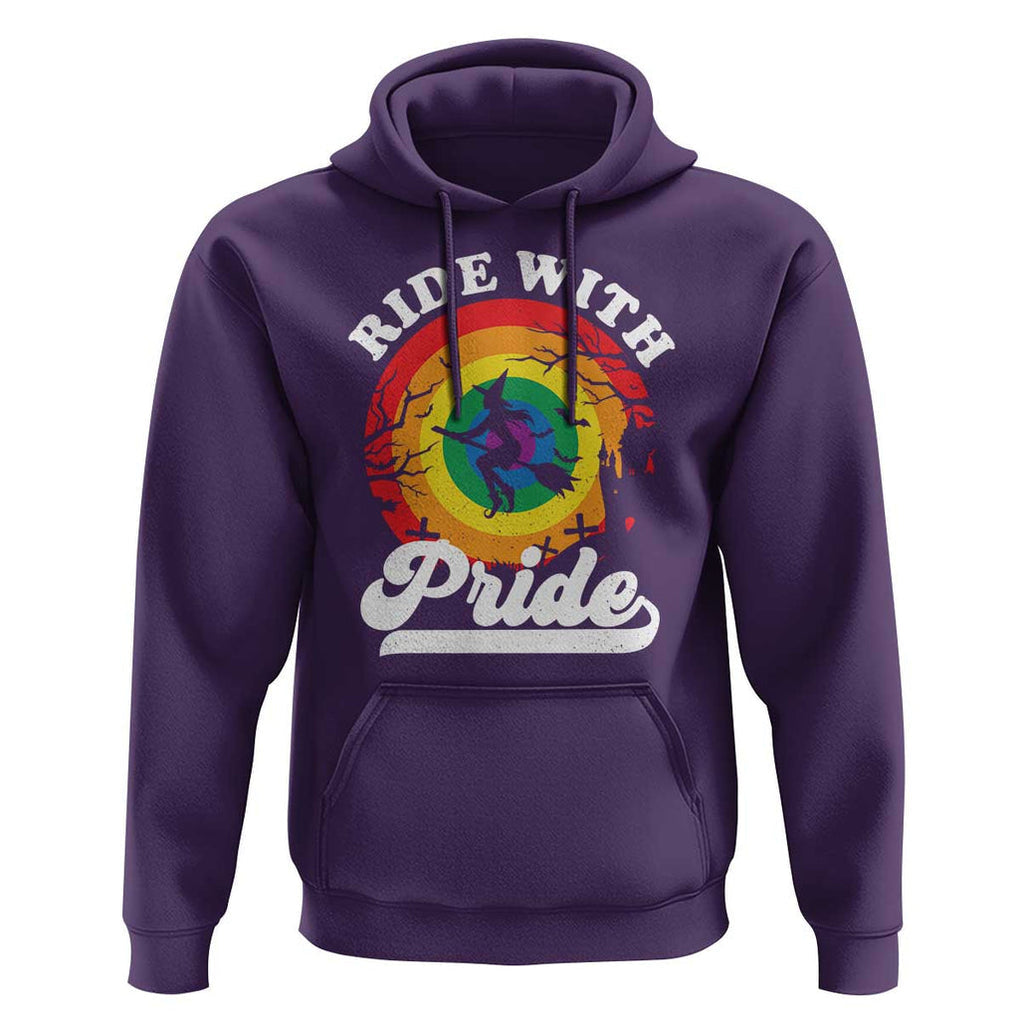 Funny Halloween LGBT Hoodie Ride With Pride Witch Rainbow TS09 Purple Print Your Wear