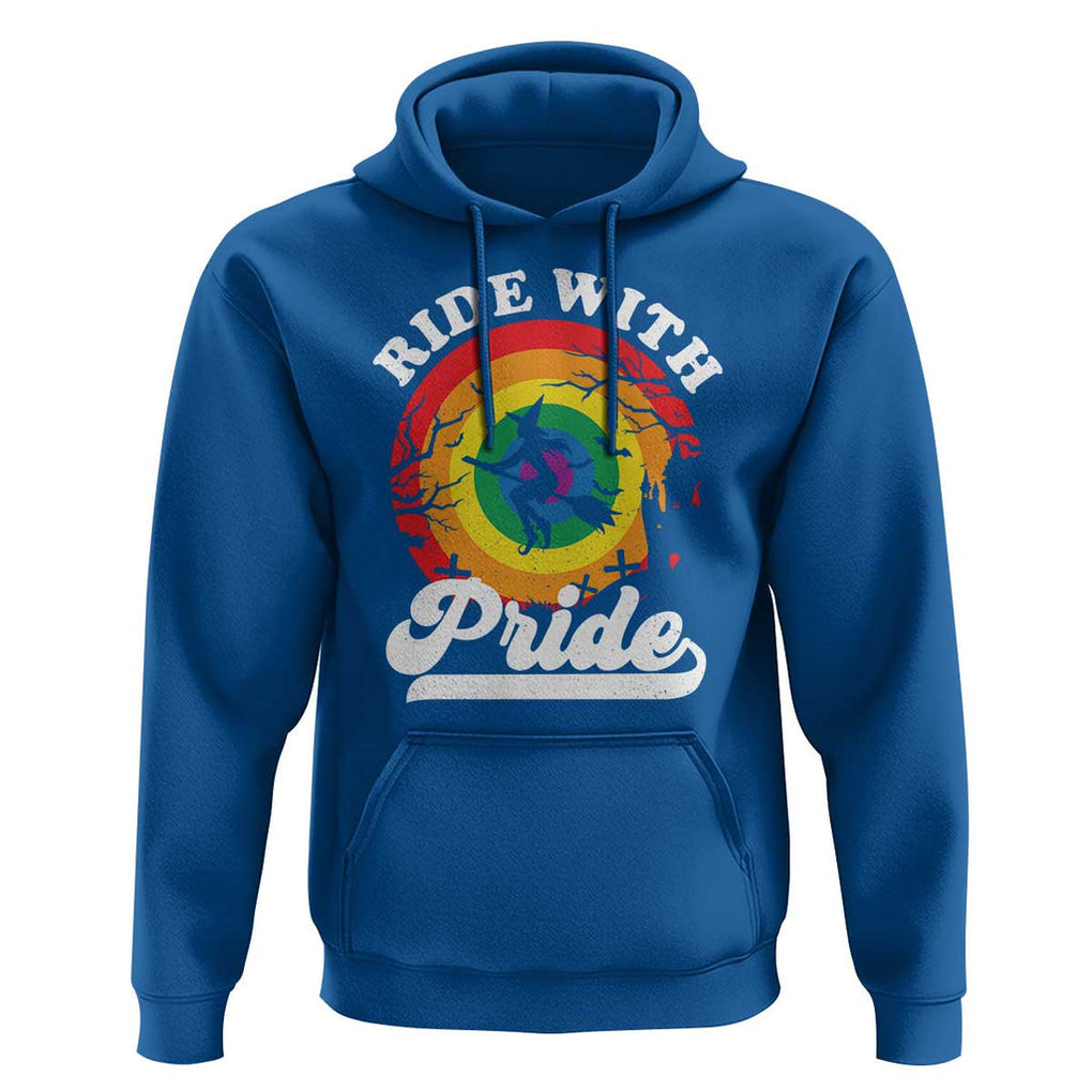 Funny Halloween LGBT Hoodie Ride With Pride Witch Rainbow TS09 Royal Blue Print Your Wear