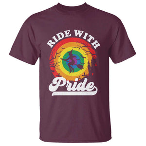 Funny Halloween LGBT T Shirt Ride With Pride Witch Rainbow TS09 Maroon Print Your Wear
