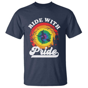 Funny Halloween LGBT T Shirt Ride With Pride Witch Rainbow TS09 Navy Print Your Wear