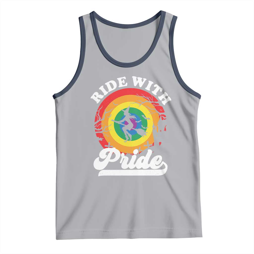 Funny Halloween LGBT Tank Top Ride With Pride Witch Rainbow TS09 Athletic Heather Navy Print Your Wear