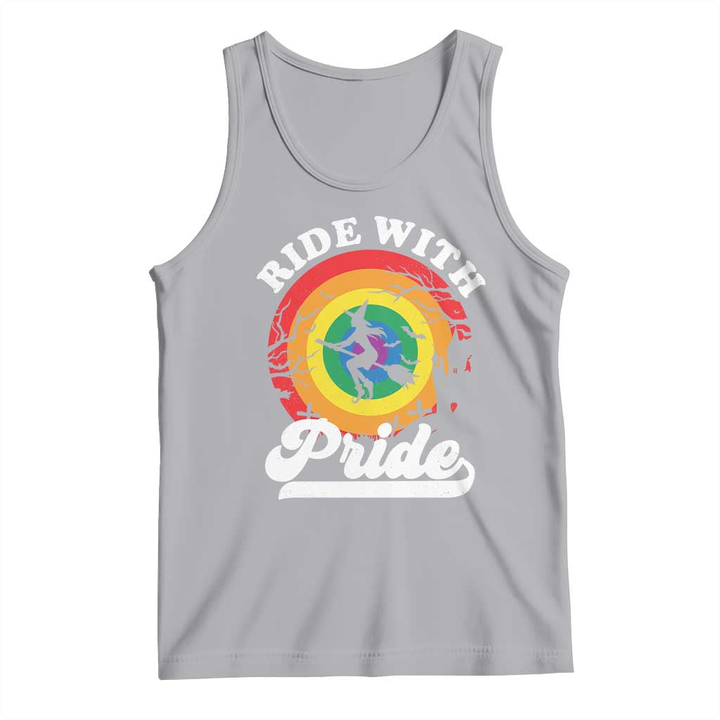 Funny Halloween LGBT Tank Top Ride With Pride Witch Rainbow TS09 Athletic Heather Print Your Wear