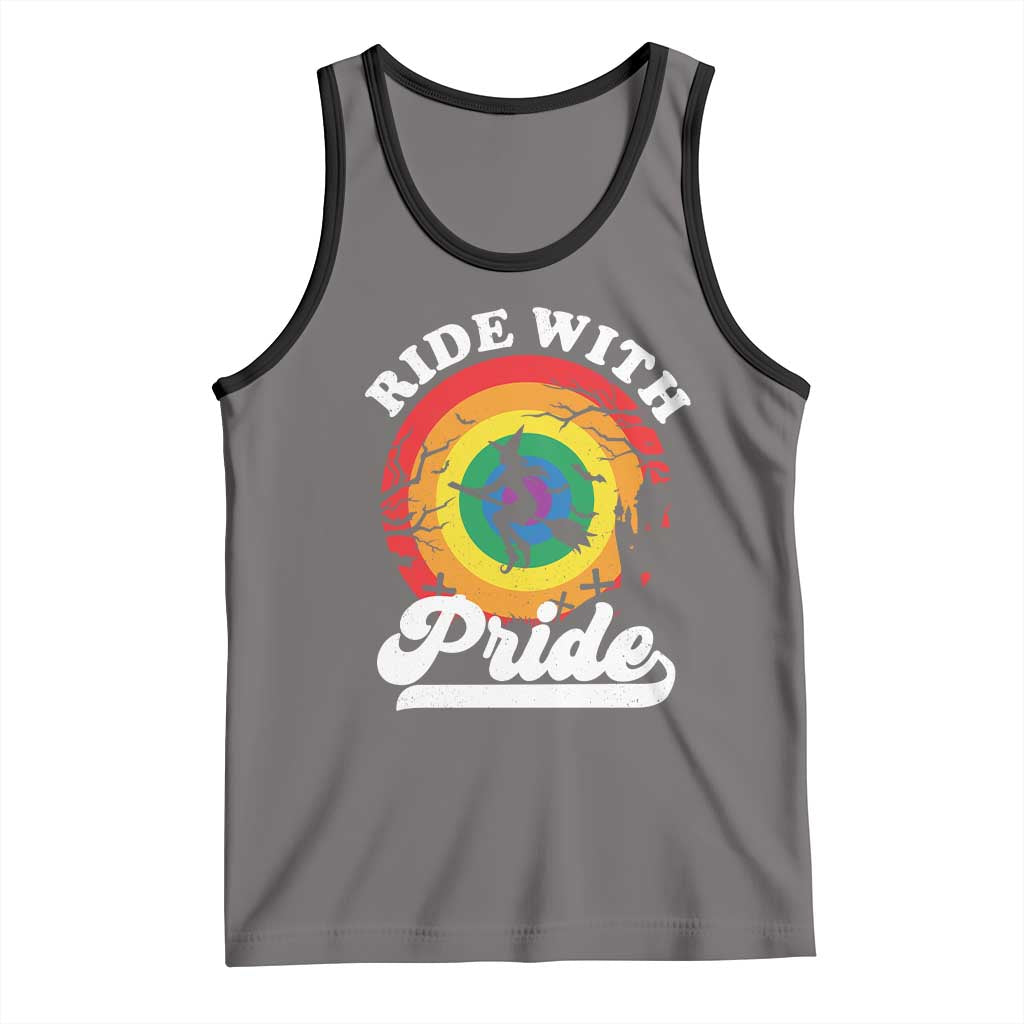 Funny Halloween LGBT Tank Top Ride With Pride Witch Rainbow TS09 Deep Heather Black Print Your Wear