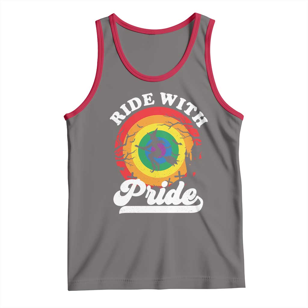 Funny Halloween LGBT Tank Top Ride With Pride Witch Rainbow TS09 Deep Heather Red Print Your Wear