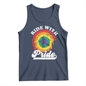 Funny Halloween LGBT Tank Top Ride With Pride Witch Rainbow TS09 Navy Print Your Wear
