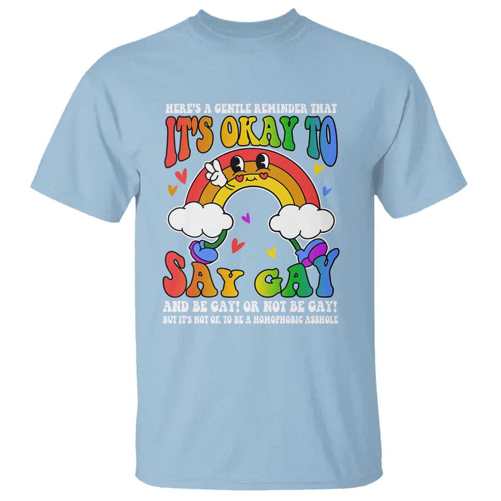 LGBT Ally T Shirt Its Ok To Say Gay Come Out Groovy Rainbow TS09 Light Blue Print Your Wear